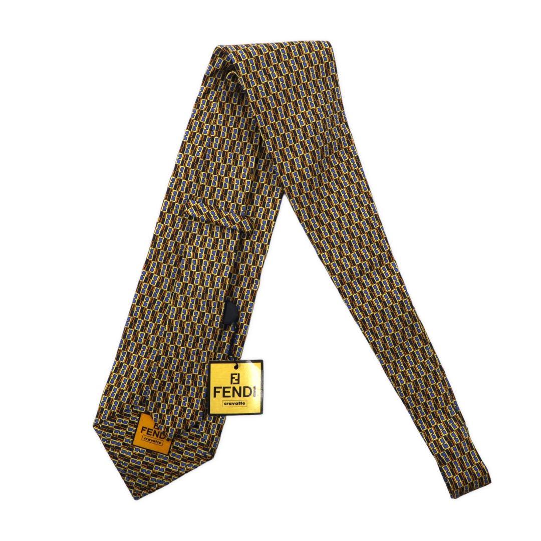 FENDI cravatta blu seta fantasia zucchino vintage made in Italy mai usata