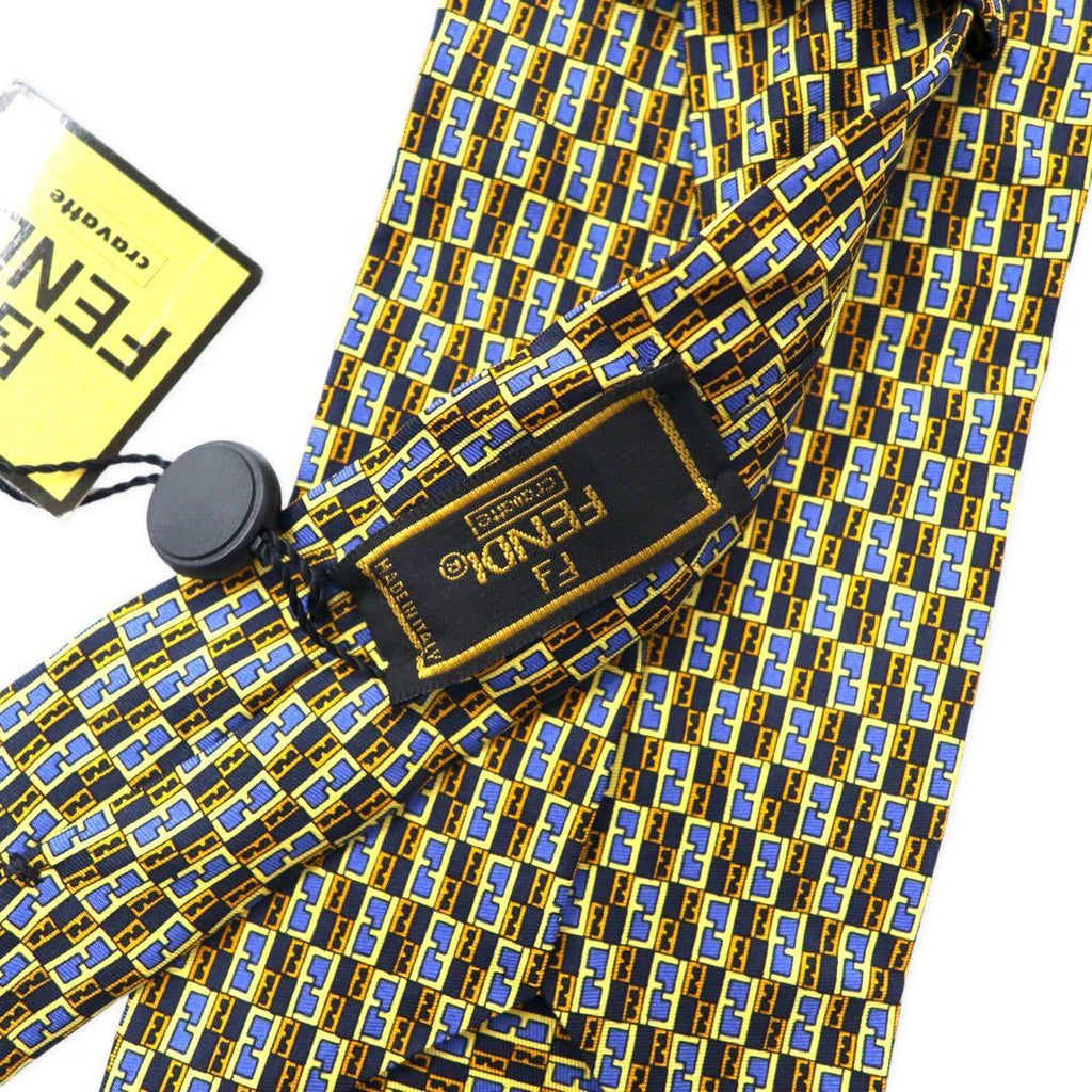 FENDI cravatta blu seta fantasia zucchino vintage made in Italy mai usata