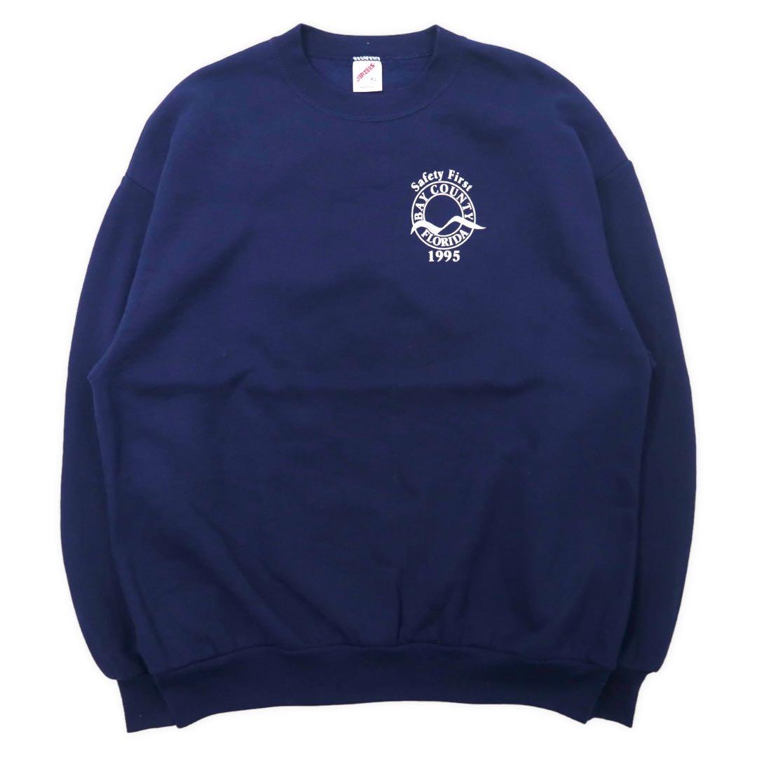 Felpa stampata JERZEES Made in USA anni '90, taglia XL, blu navy, cotone, interno felpato, BAY COUNTY FLORIDA