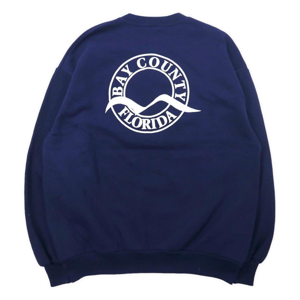 JERZEES USA製 90年代 プリントスウェット XL ネイビー コットン 裏起毛 BAY COUNTY FLORIDA