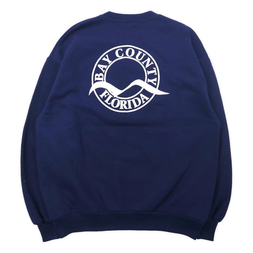 Felpa stampata JERZEES Made in USA anni '90, taglia XL, blu navy, cotone, interno felpato, BAY COUNTY FLORIDA