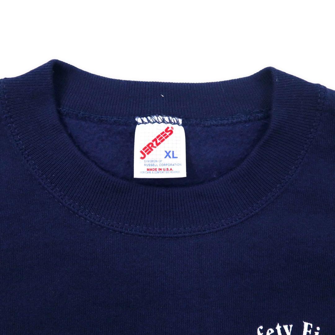 Felpa stampata JERZEES Made in USA anni '90, taglia XL, blu navy, cotone, interno felpato, BAY COUNTY FLORIDA