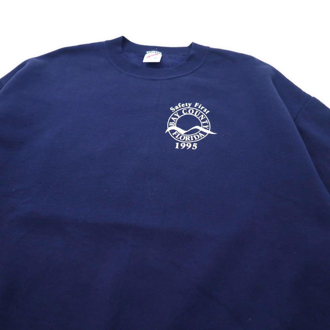Felpa stampata JERZEES Made in USA anni '90, taglia XL, blu navy, cotone, interno felpato, BAY COUNTY FLORIDA