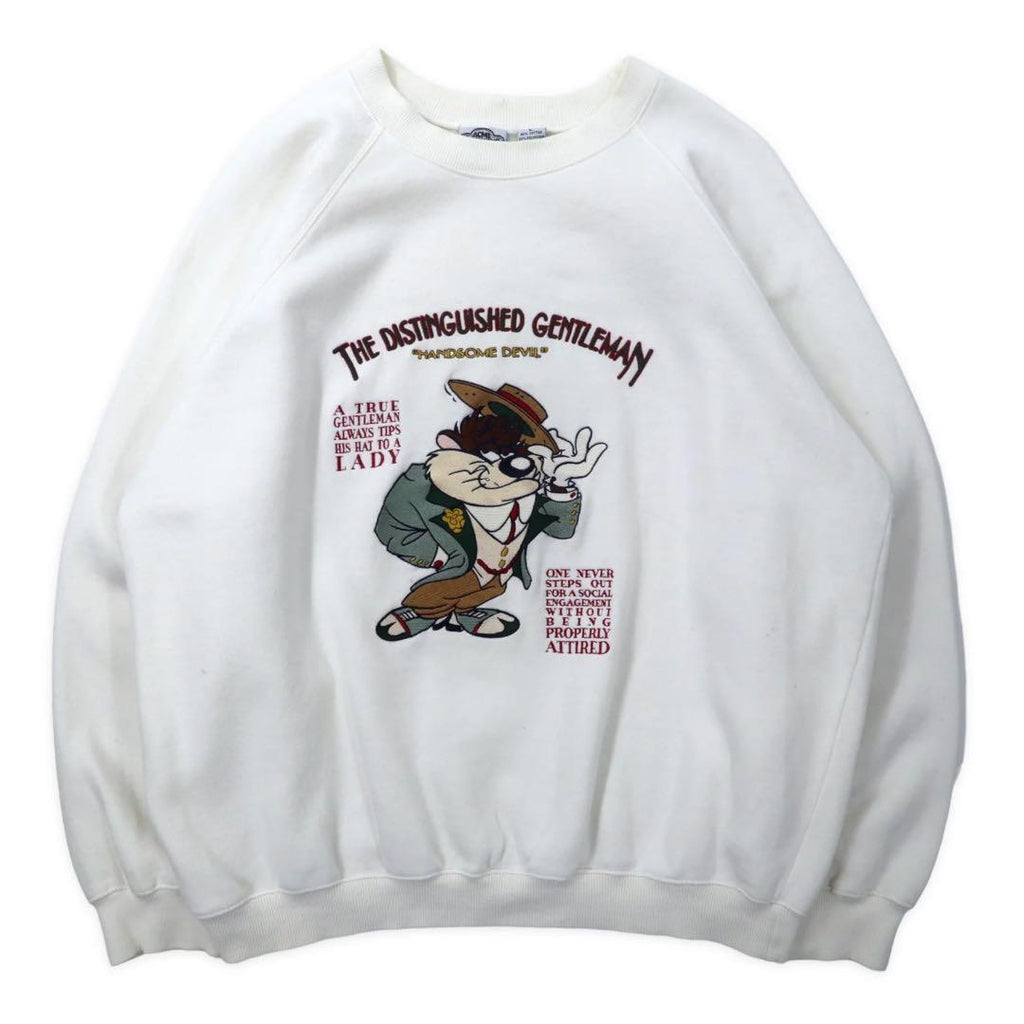 ACME CLOTHING × Warner Bros. Maglia ricamata con personaggi Looney Tunes anni '90, taglia L, bianca, cotone LOONEY TUNES