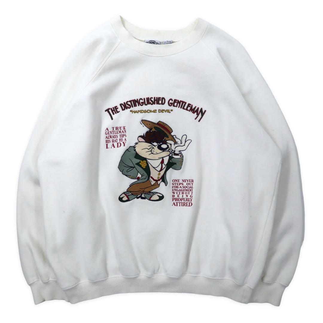 ACME CLOTHING × Warner Bros. Maglia ricamata con personaggi Looney Tunes anni '90, taglia L, bianca, cotone LOONEY TUNES