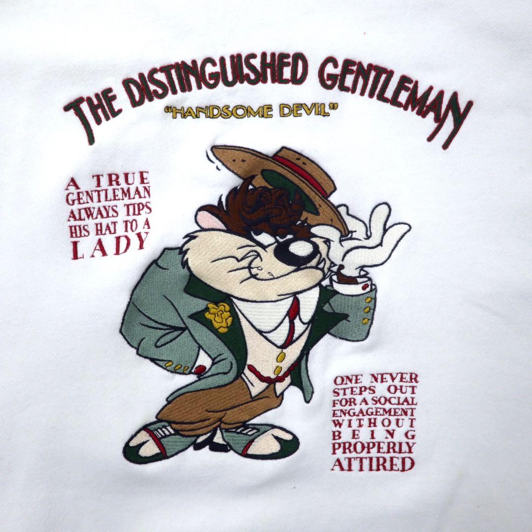 ACME CLOTHING × Warner Bros. Maglia ricamata con personaggi Looney Tunes anni '90, taglia L, bianca, cotone LOONEY TUNES
