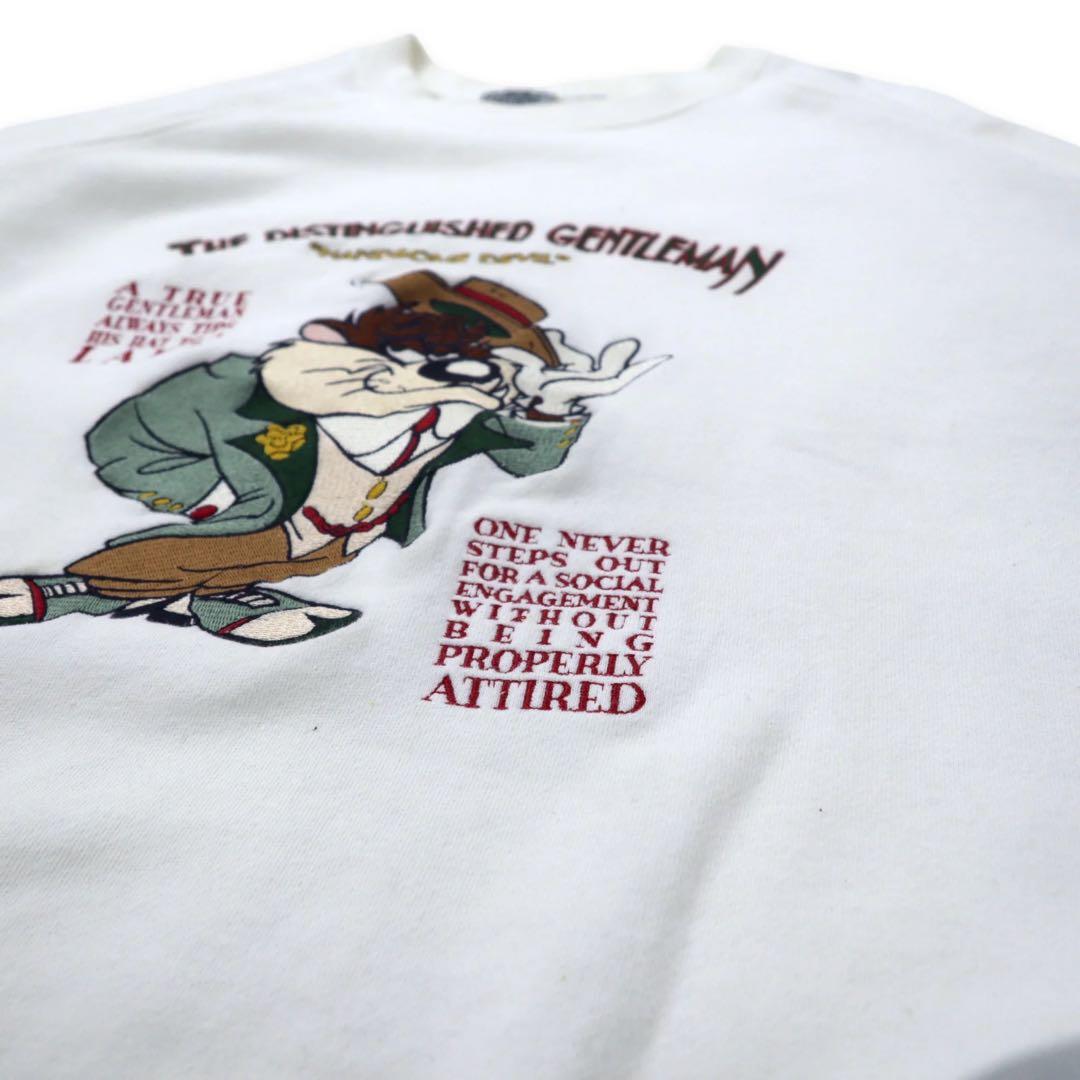 ACME CLOTHING × Warner Bros. Maglia ricamata con personaggi Looney Tunes anni '90, taglia L, bianca, cotone LOONEY TUNES