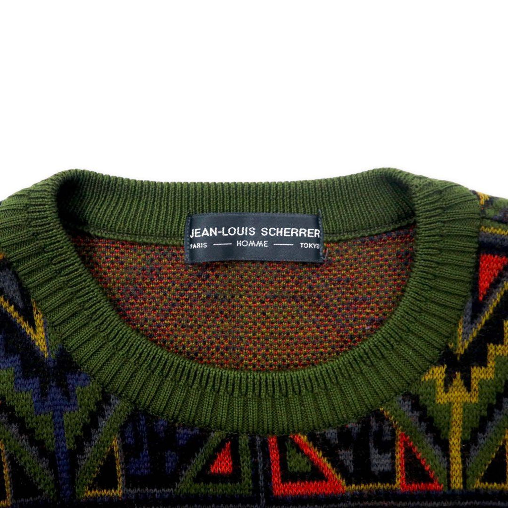 JEAN LOUIS SCHERRER Maglione a fantasia M Kaki Lana Prodotto in Giappone