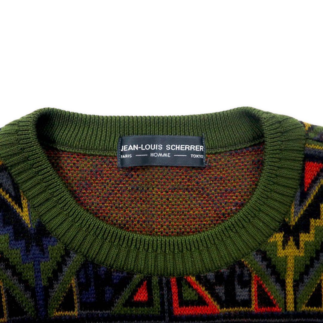 JEAN LOUIS SCHERRER Maglione a fantasia M Kaki Lana Prodotto in Giappone