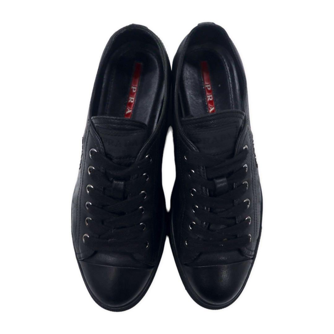 PRADA レザー レースアップ スニーカー 23.5cm ブラック ロゴ 3E 5581